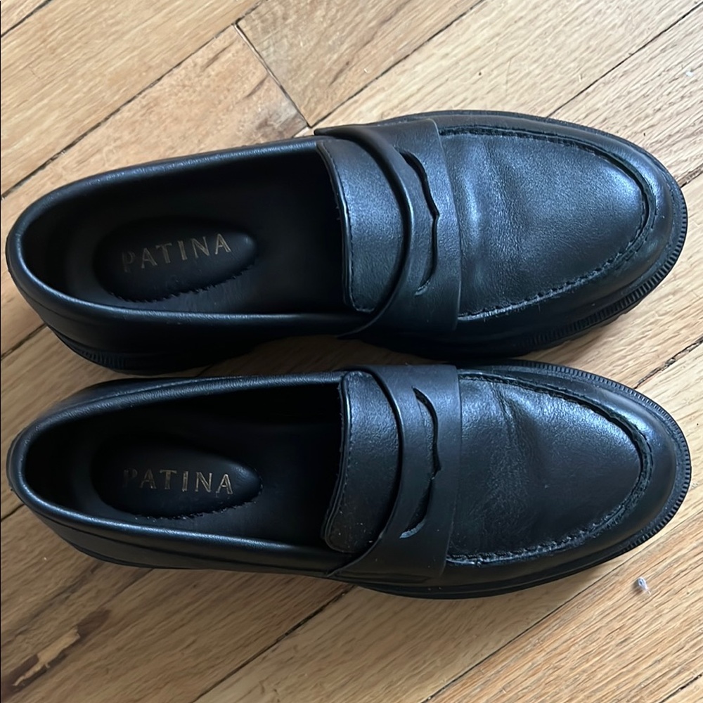 Black Chunky Sole Leather Loafers